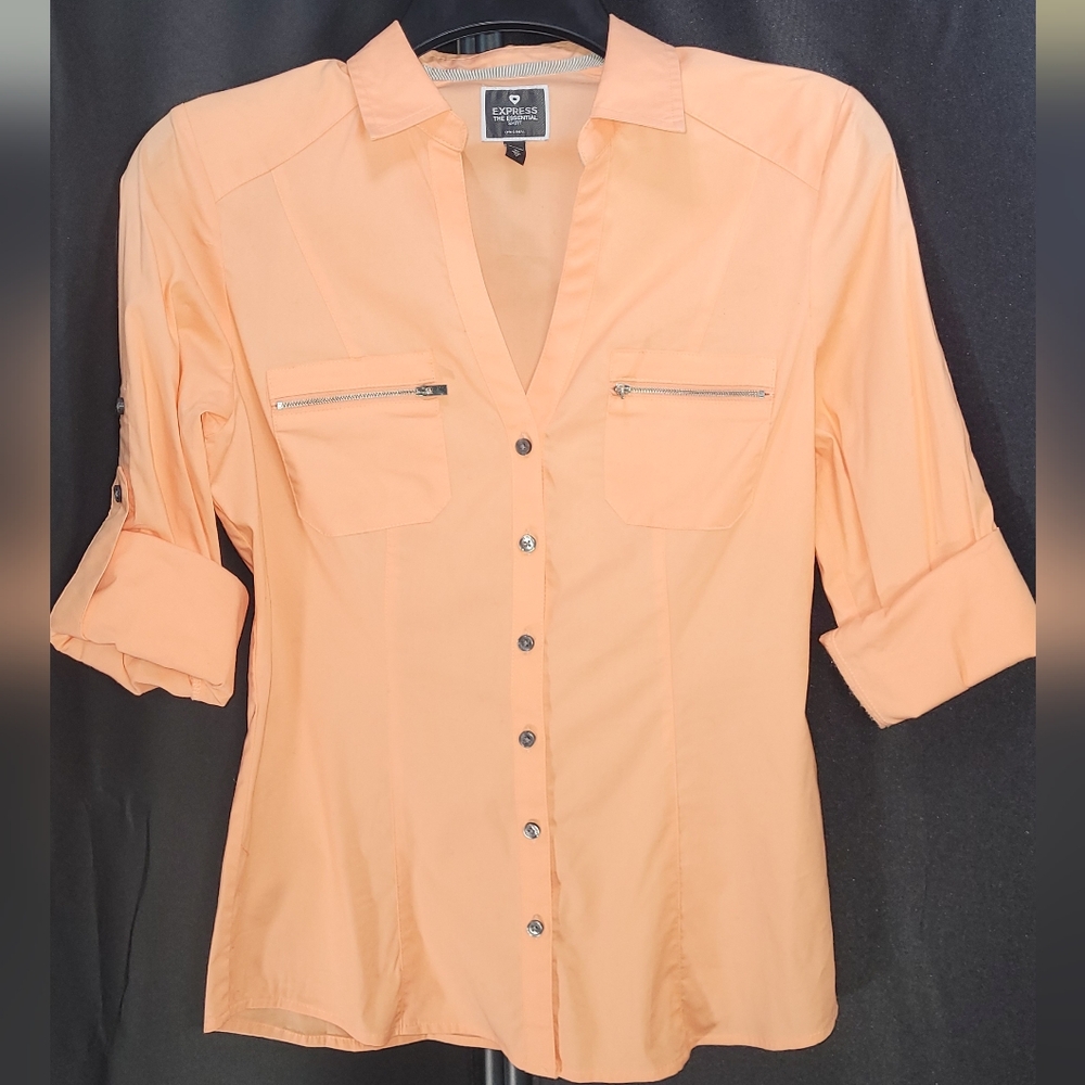 Express Women's Orange Button-Up Top